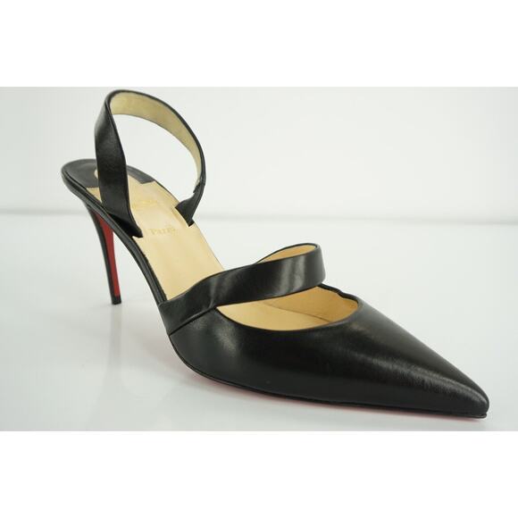 Christian Louboutin Actina Black Leather Slingback Pumps Size 39 Pointy $795 - Picture 1 of 11